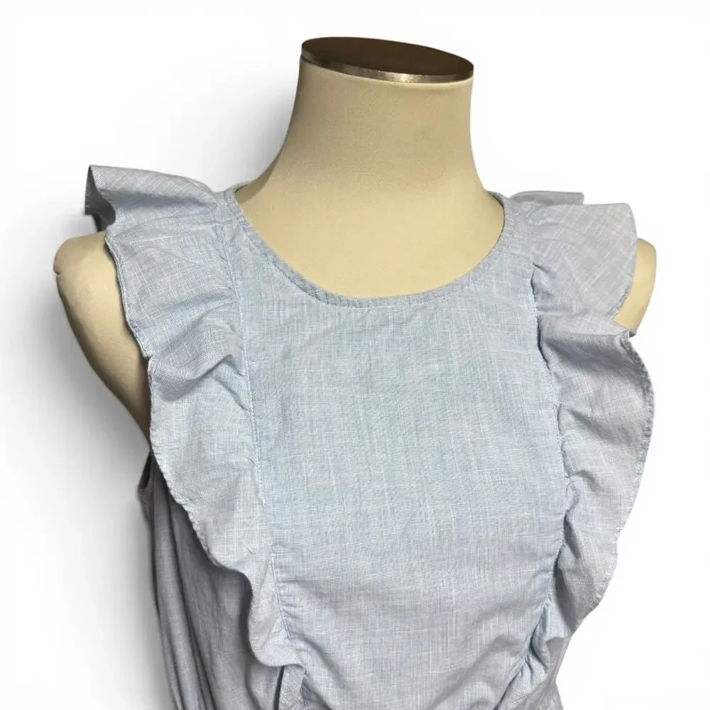 Madewell Cotton Bellflower Ruffle A-Line Mini Dress Chambray Blue 6